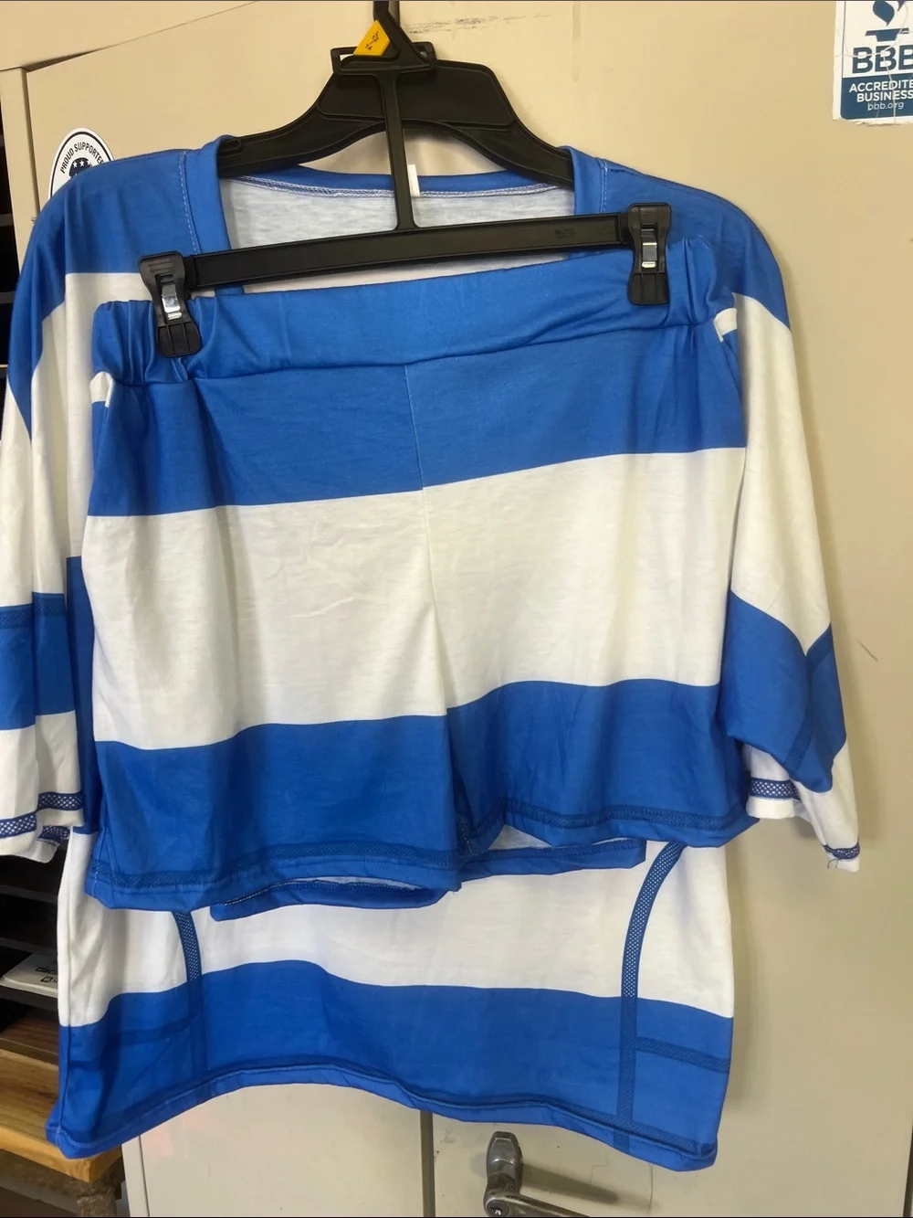 Blue and White Striped Two-Piece Lounge Set